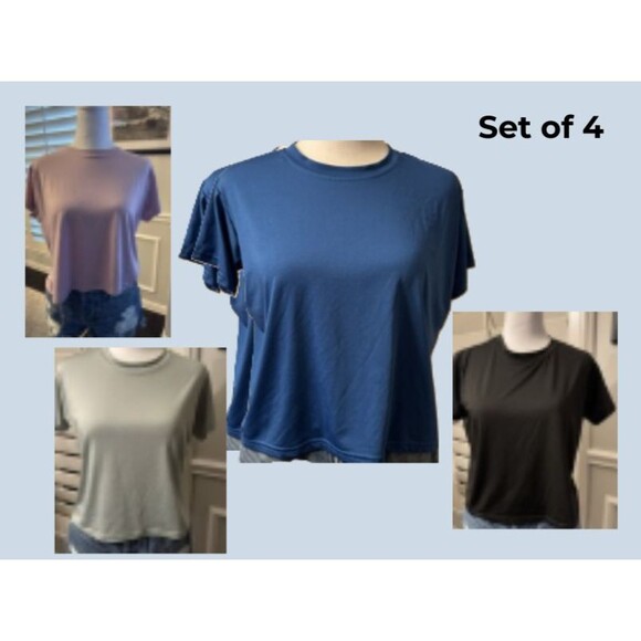 4 Real Essentials Women's Dry Fit Tech Stretch Crew Neck Athletic T-Shirts Small - Picture 1 of 10